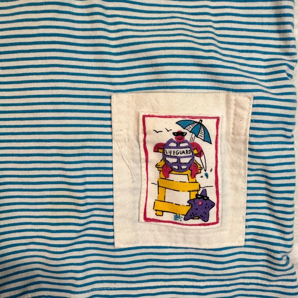 Vintage K.T. n' me Tank Top 5 Blue Striped Lifeguard Turtle Graphic Kids - Picture 2 of 5